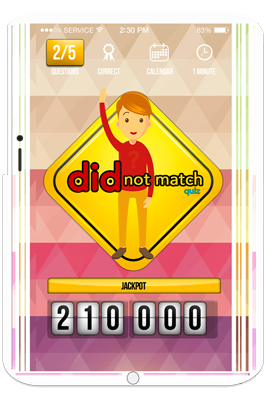 Schermata iniziale dell'applicazione del gioco quiz "did not match" che mostra il logo e il montepremi.