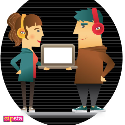 Young couple who share the same computer